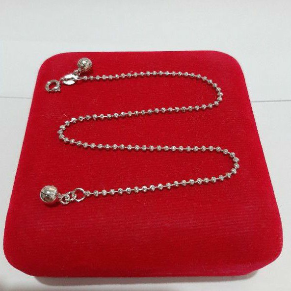 Gelang Kaki Biji Lada Perak Asli 925 Lapis Emas Putih - Anti Karat - Perhiasan Wanita