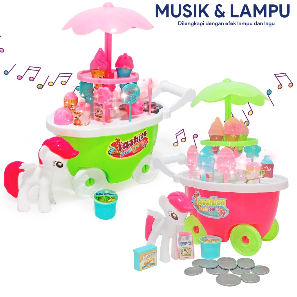 Mainan Stroller Gerobak Ice Cream Store Mainan Gerobak Es Krim Cart