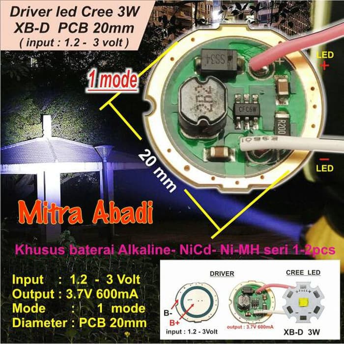 Ns FC LED Driver Cree 3 Watt Xb-D 600 Ma Diameter 20 Mm Tanpa Casing