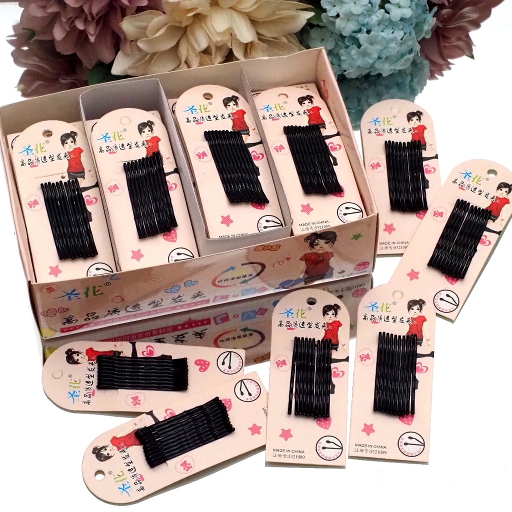 Jepit Rambut Lidi SET ISI 10 PCS Bobby Pin Hitam Jepitan Sanggul Hair Pin Salon Murah