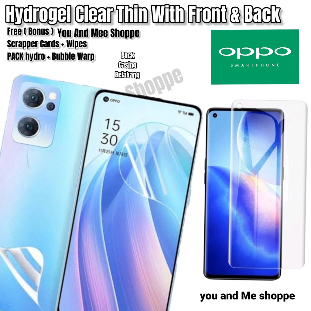 Hydrogel Clear Front-Back OPPO Reno7 4G/Reno 7 5G/Reno 7Z/Reno6 4G/Reno 6 5G/Reno 6PRO/Reno 5/Reno5 F/Reno3 3PRO Hidrogel Full Cover-Ful Coverage Bening Glossy-Glosy Jely Hydro Depan-Belakang Antigores-Anti Gores Transparent Tipis-Bagus-Laris Pro 5F Z 3