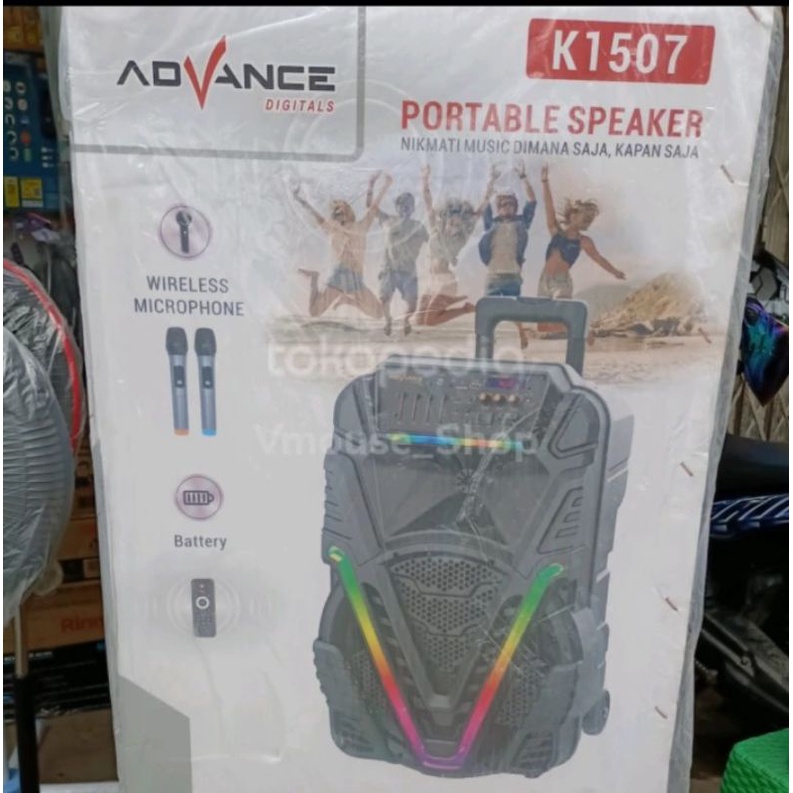 SPEAKER ADVANCE 1507 FREE 2 MIC WIRELESS - SPEKER PORTABLE - SPEAKER BLUETOOTH - WIRELESS PORTABLE -