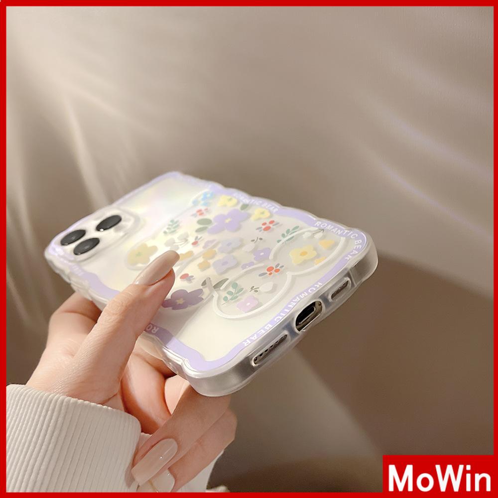 iPhone Case Silicone Soft Case Clear Case Wave Non-Slip Shockproof Camera Full Coverage Protection Purple Flower Bear For iPhone 13 Pro Max iPhone 12 Pro Max iPhone 11 iPhone 7Plus