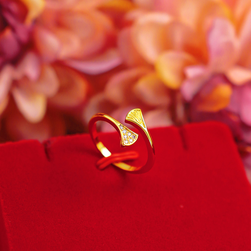 Cincin Lapis Emas Asli Kadar 375 Bentuk Daun Hias Berlian Imitasi Gaya Korea Untuk Wanita