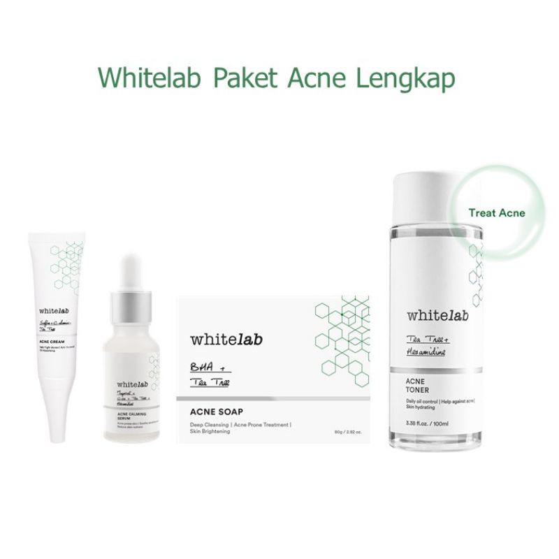 WHITELAB PAKET ACNE LENGKAP (Acne Calming Serum + Acne Soap + Acne Cream + Acne Toner)