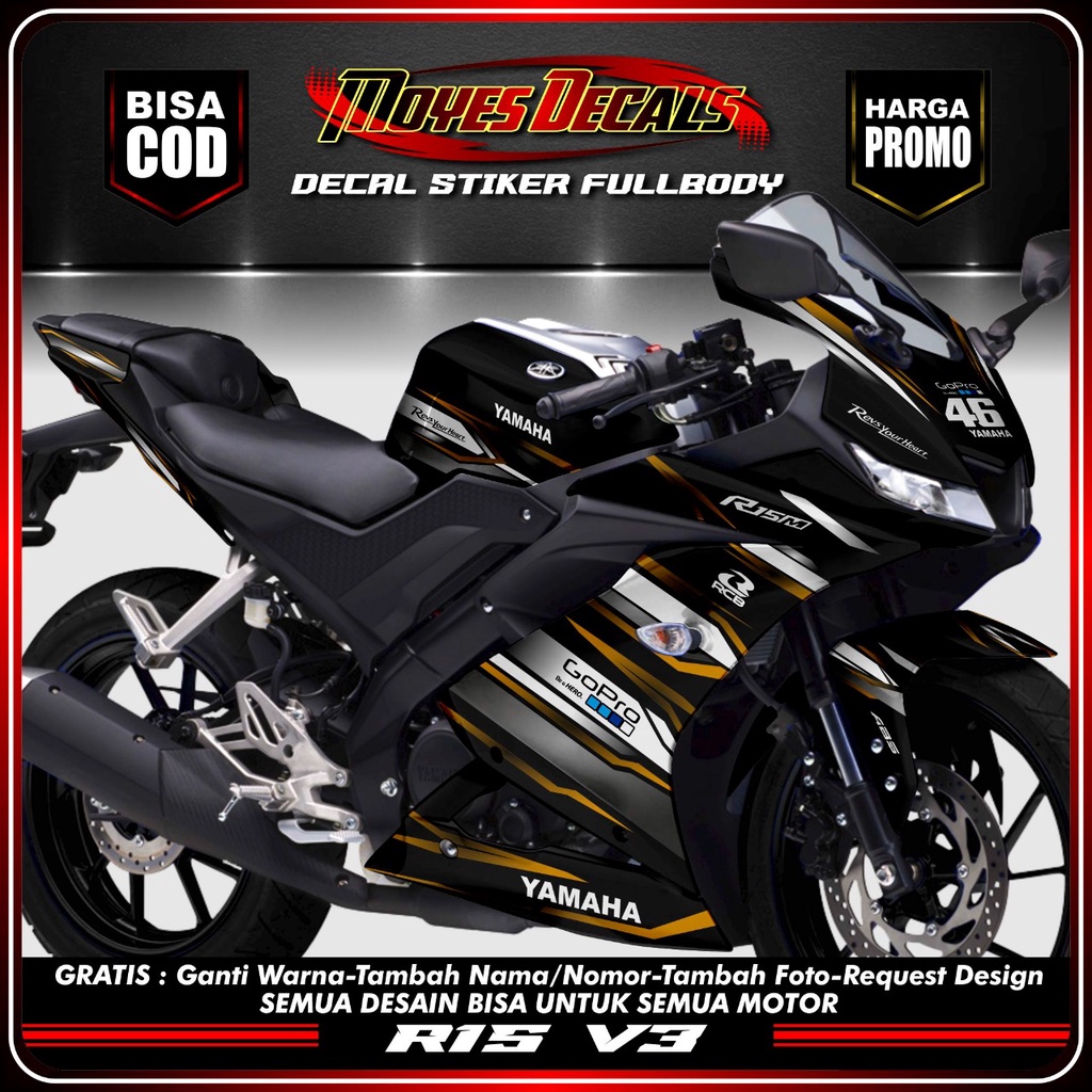 Stiker Decal Fullbody Yamaha R15 V3 Garfis Racing Gold Color