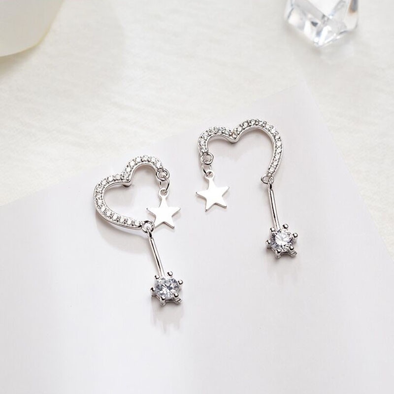 Magic789 Lovely Girls Crystal Heart Star Earrings for Women Korean Fashion Ear Jewelry