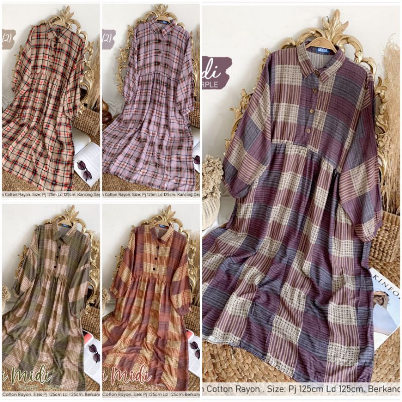 MOBI MIDI DRESS MOELA / DRESS KOTAK KOTAK / MIDI DRESS KOTAK / TERUSAN CEWEK / DRESS CEWEK