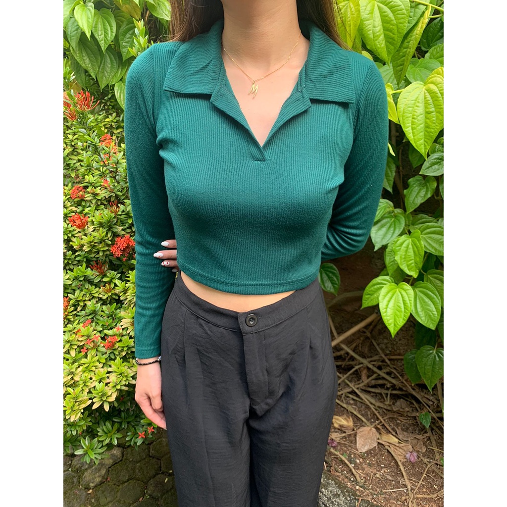 Crop Top Kerah Lengan Panjang