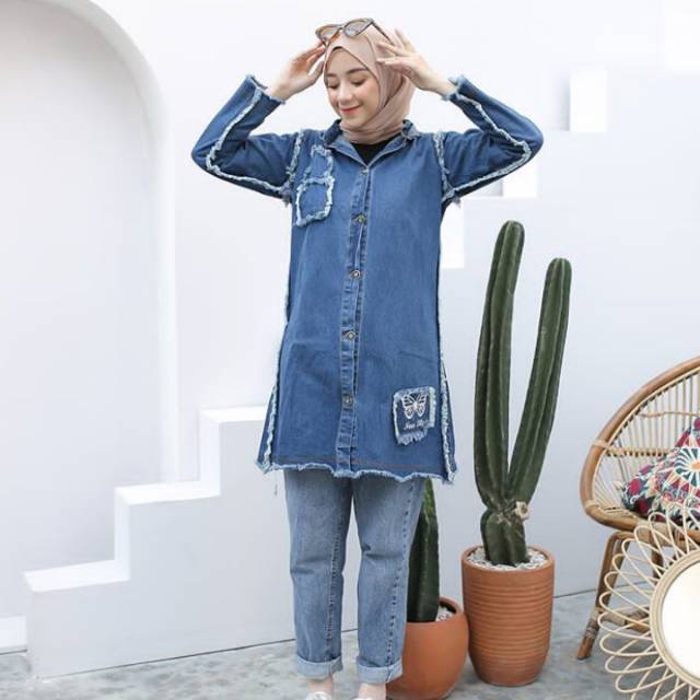 Lili Hoodie Jeans / kemeja jeans wanita / atasan jeans wanita