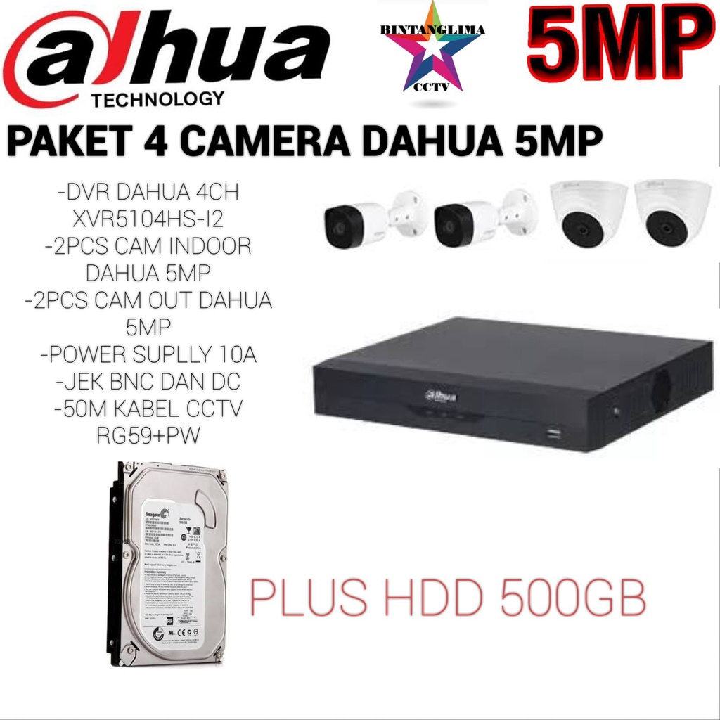 PAKET CCTV 5MP DAHUA 4 CAMERA KOMPLIT