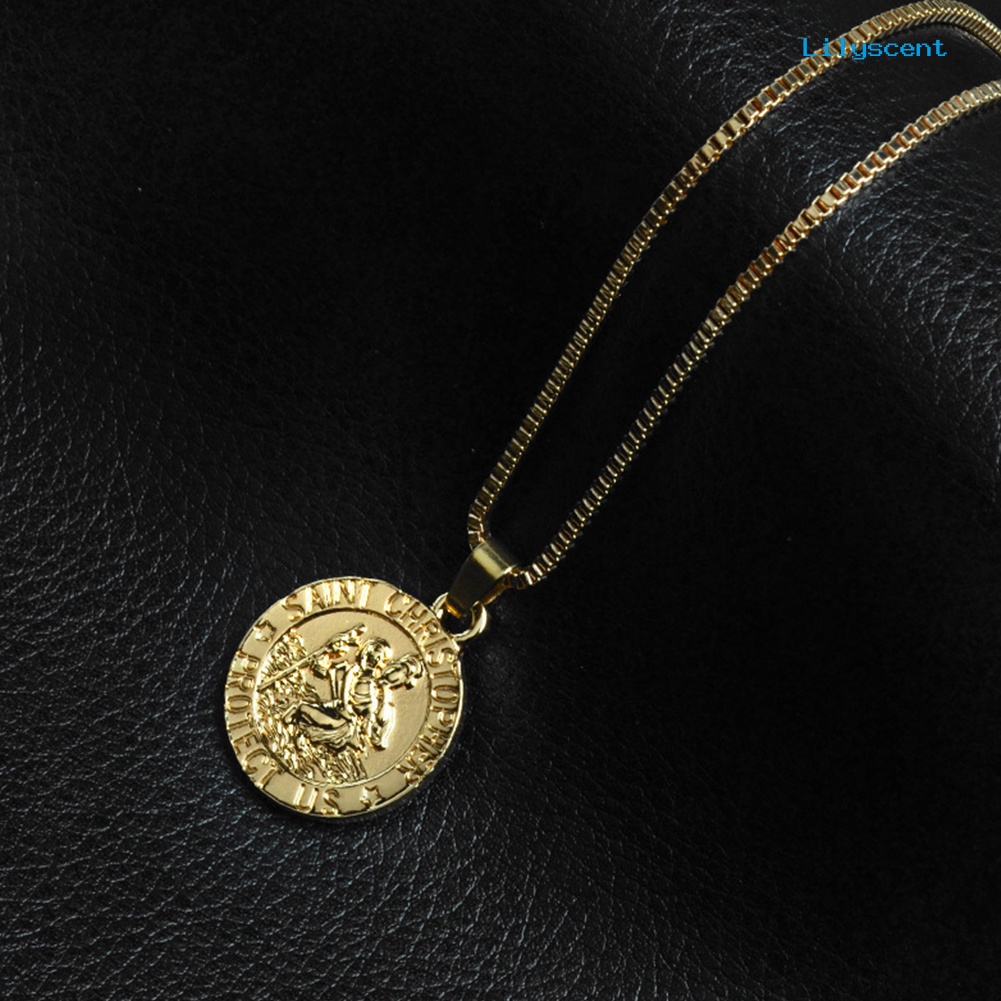 Kalung Jimat Dengan Liontin Tulisan Saint Christopher Protect Us Untuk Unisex