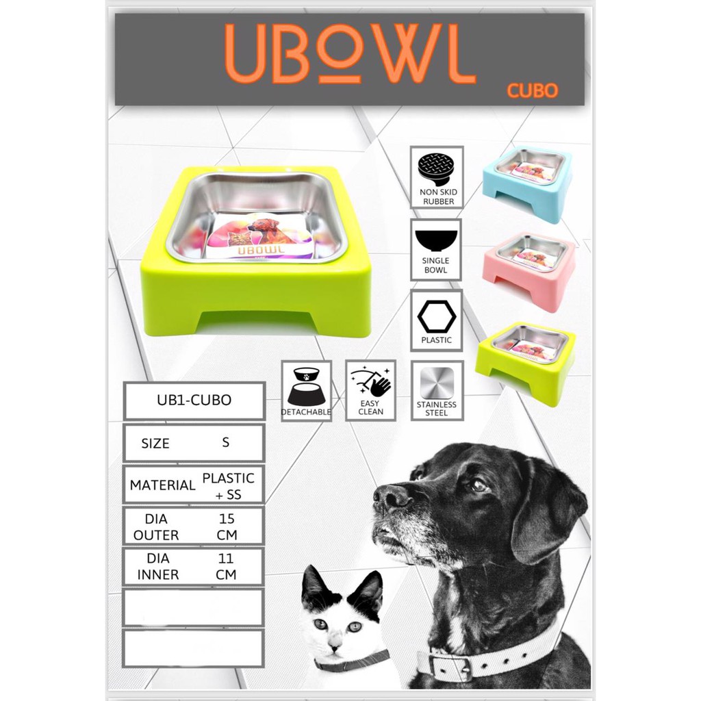 UBOWL Cubo Single Tempat Makan Minum Kucing Anjing Stainless Size S