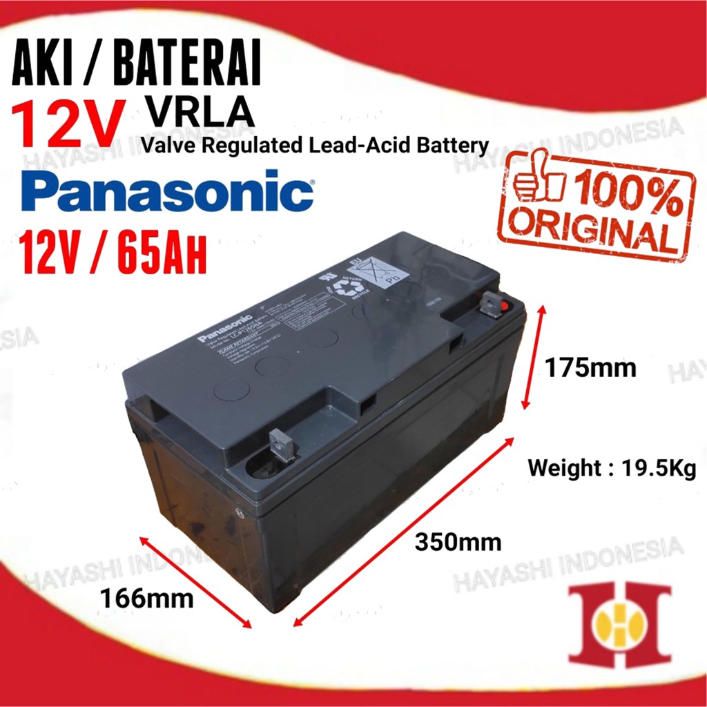 Aki 12V 65Ah Panasonic Original GP VRLA Accu Baterai UPS Mobil Motor