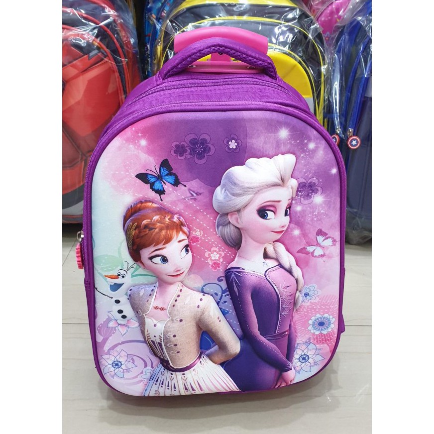 SALE TERMURAH Tas Roda Dorong Trolley Anak PEREMPUAN Sekolah TK KARAKTER PUTRI LILAC MAHKOTA 3D TIMBUL ( 13inch dan VALE 14inch )