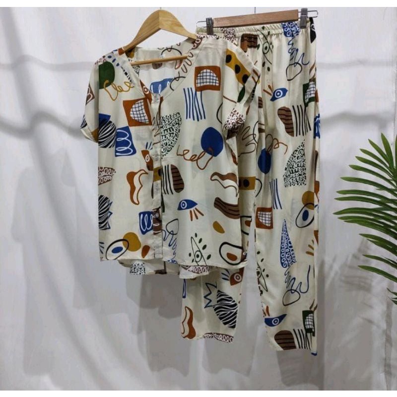 PIYAMA KANCING BUSUI | PIYAMA RAYON  V-NECK | PIYAMA BUSUI | BAJU TIDUR MURAH-KCPD II