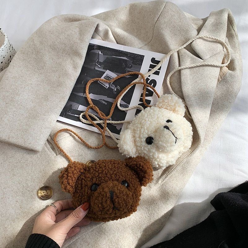 Tas Selempang Wanita Boneka BERUANG TEDDY BEAR MINI KRIBO FRIZZY Bulu Velveteen Soft Fluffy / Tas Beruang Bulu Frizzy Kecil