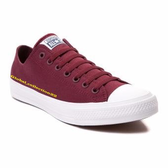 Sepatu Converse All Star Chuck Taylor II Low Fashion Skull Bones Men's Sneakers Maroon Ct Original 1