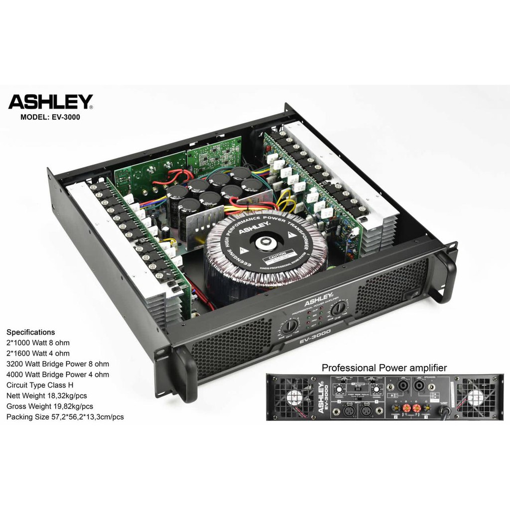 (PETI KAYU) POWER AMPLIFIER ASHLEY EV 3000 ORIGINAL EV3000