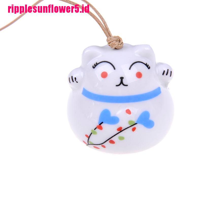 Ornamen Lonceng Angin Desain Lucky Cat Bahan Keramik