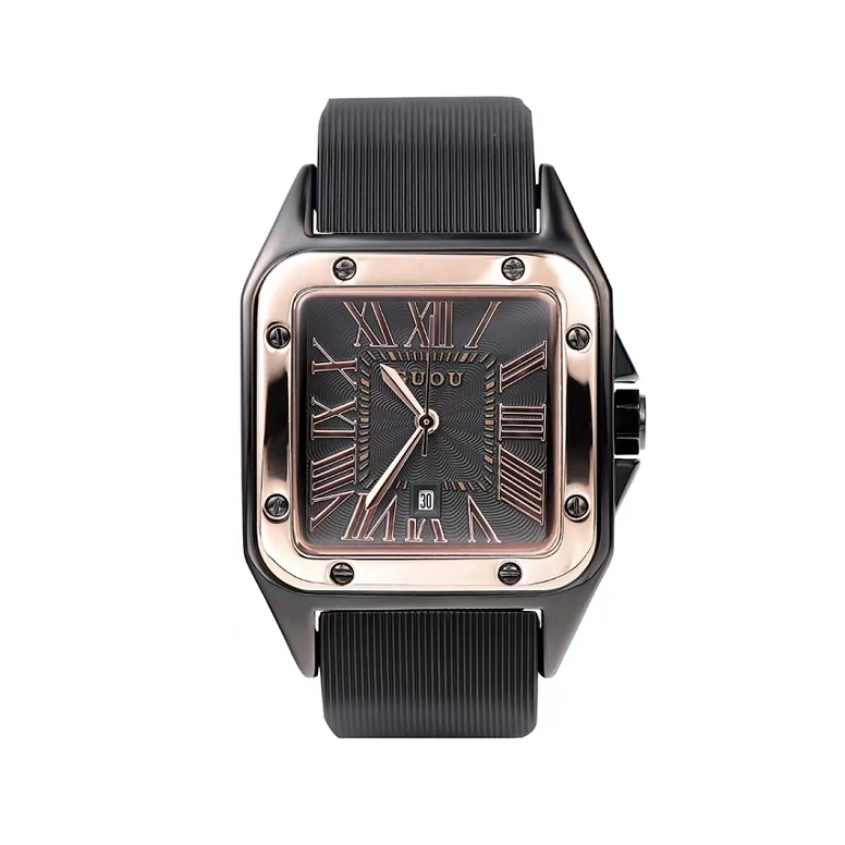 100%ORI GUOU【COD】2022 NEW  Jam tangan wanita Jam tahan air  Jam tangan sederhana jam tangan persegi skala Romawi Jam tangan pasangan-【Emas hitam】
