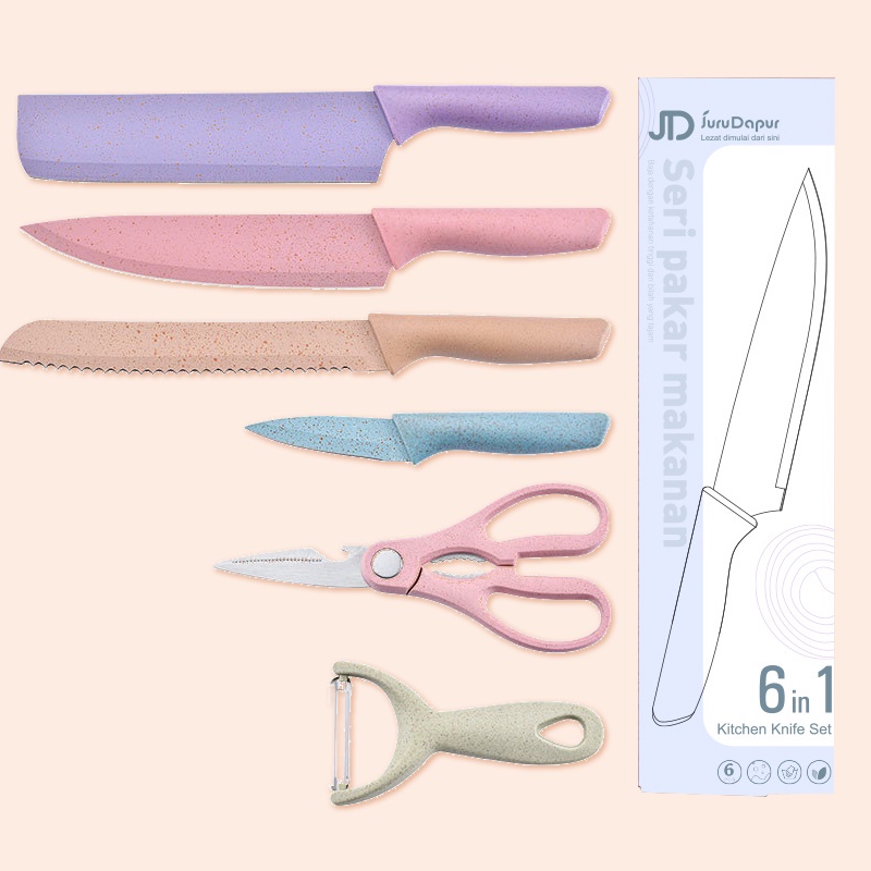 Set Pisau 6 in 1 - Pisau Stainless Kitchen Set Knife Evcrierh