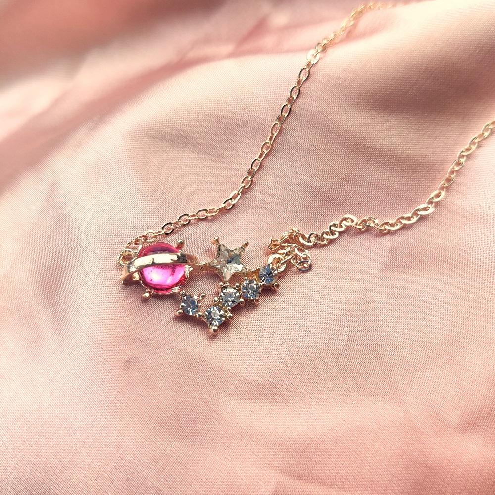 AZ190 [1 PCS] Kalung Chain Necklace Planet Blue Crystal Sapphire Clavicle Pendant Necklace Fashion Jewelry