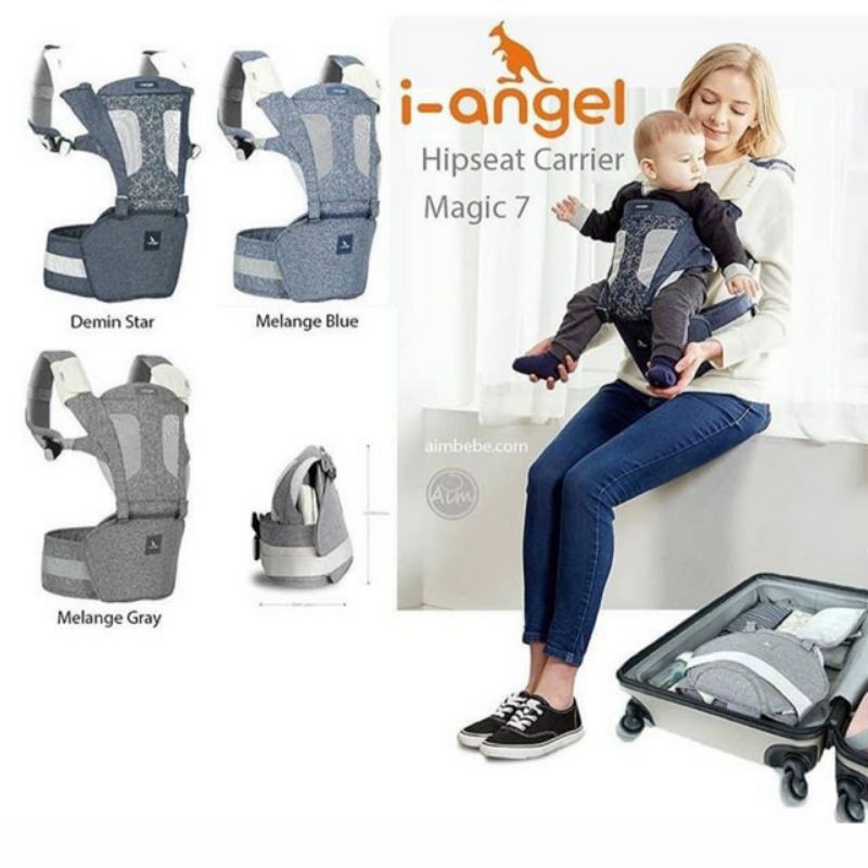 i-Angel Gendongan Bayi New Magic 7 Hipseat Carrier + Hipseat - Melange Grey With Hood