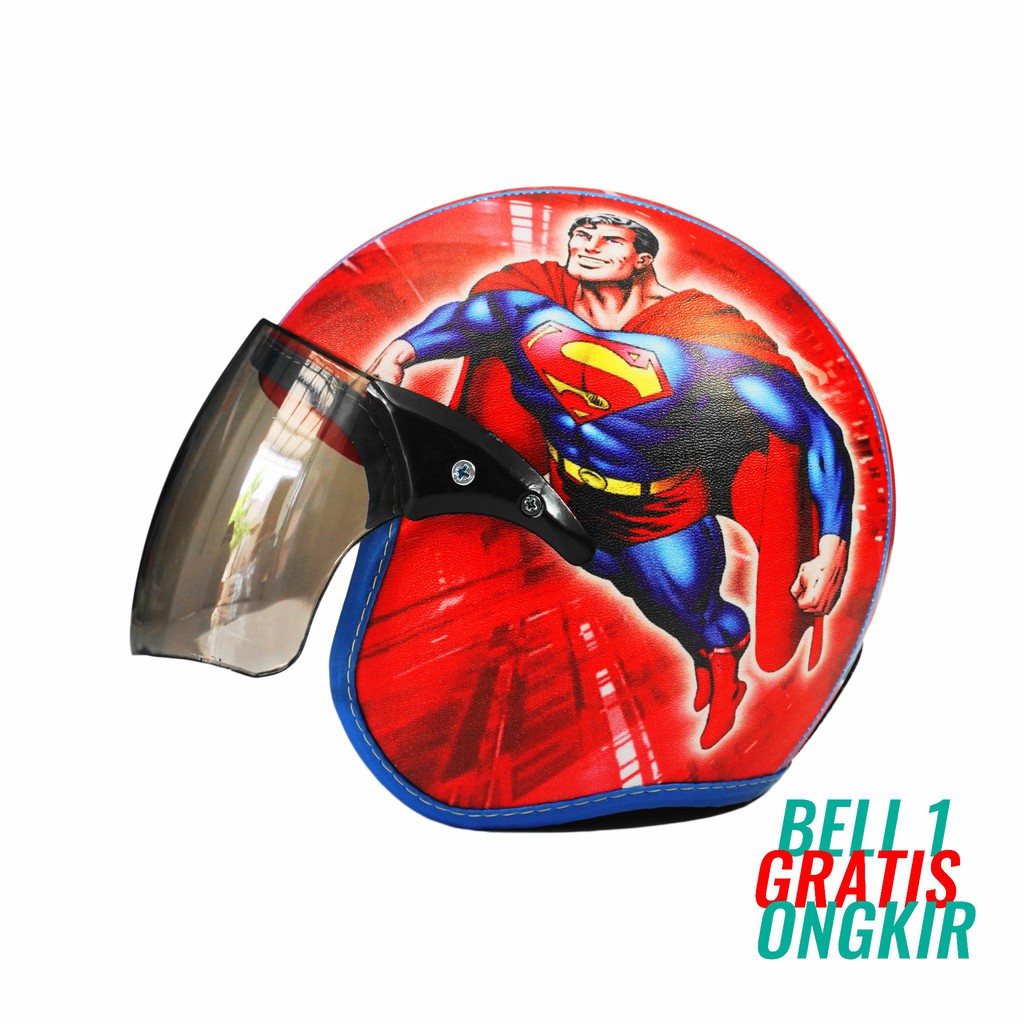 Helm Anak Standart Kaca Half Face Scoopy Original Karakter Superman