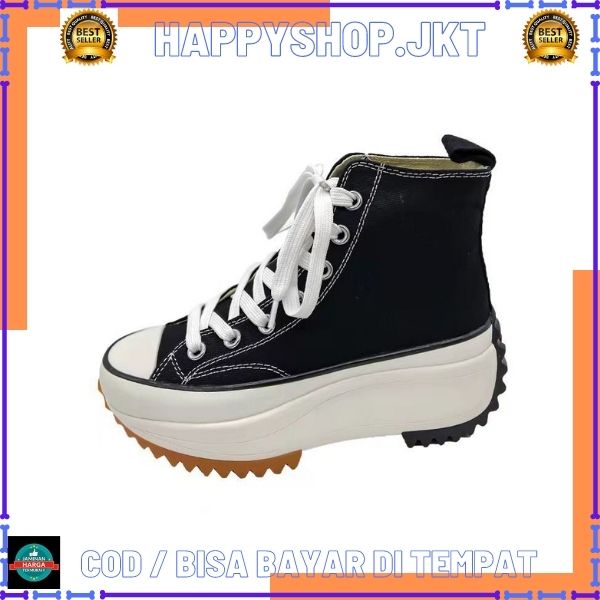 HS Sepatu Sneaker Kanvas Wanita Import Hak Tinggi Hitam Putih 232