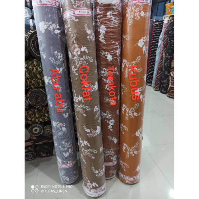 Kain katun rayon motif floral bunga kecil kuning mustard