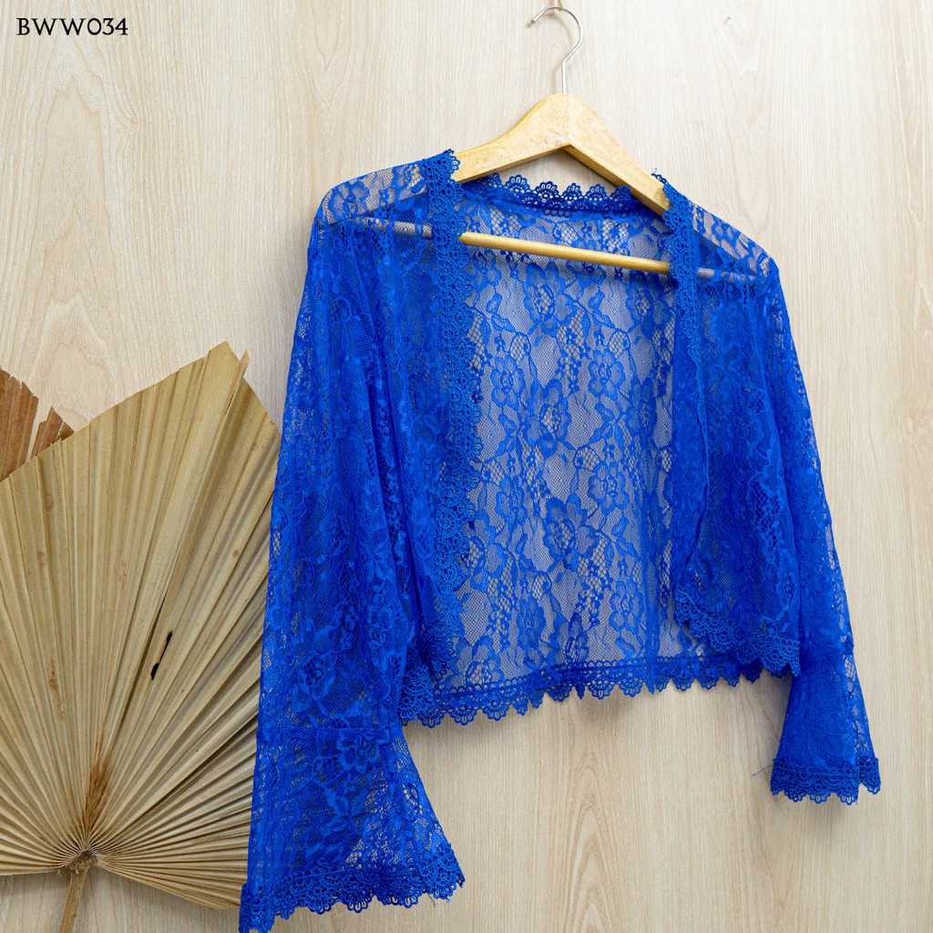 [BISA COD] BOLERO PESTA WEDDING AKSESORIS PENGANTIN CARDIGAN BROKAT BIRU BWW034