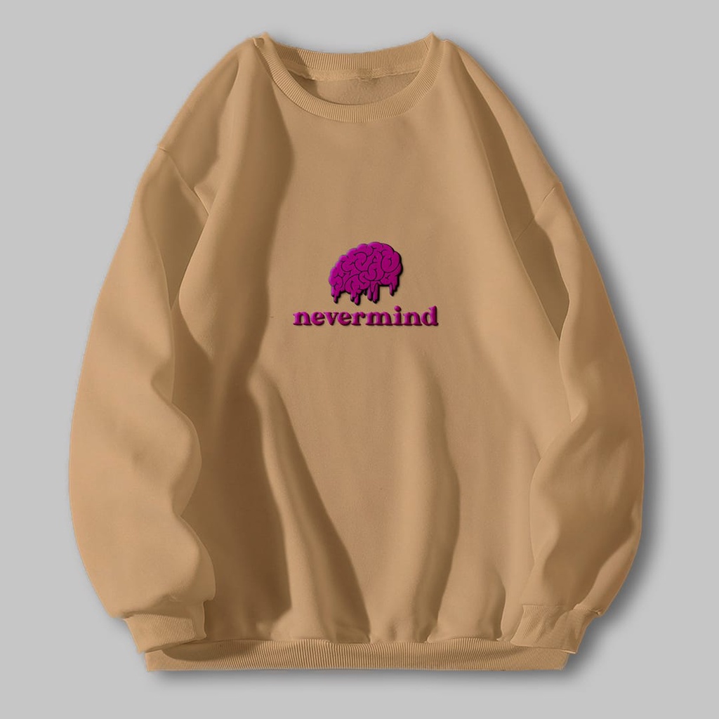 NEVERMIND BORDIR CREWNECK SIZE M - XXL SWEATER UNISEX TEBAL - ATASAN CEWEK LUCU PREMIUM