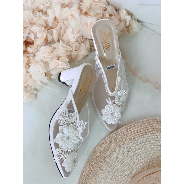 Termurah!!! Heels brukat bunga 7cm payet mewah / sepatu pengantin / sepatu wisuda/ wedding shoes / sepatu wanita