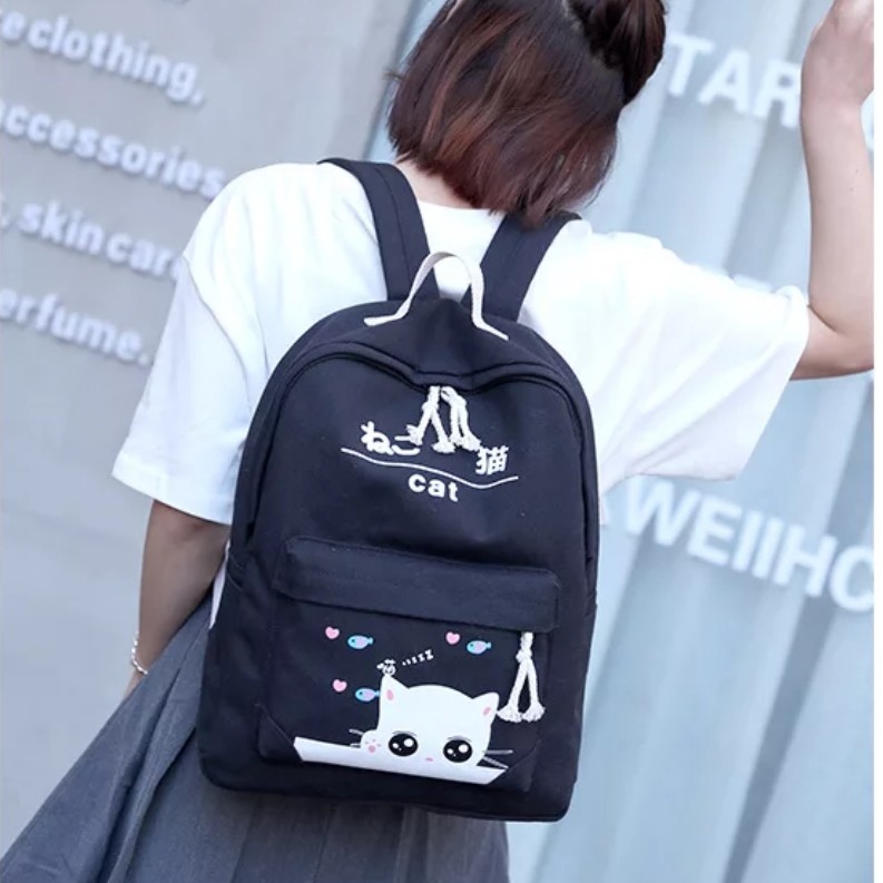 Should Bag 4in1 - Tas Ransel Sekolah Anak Wanita Dan Pria Terbaru 2021 Kekinian Motif Carakter Kucing Malu Korean Style Murah