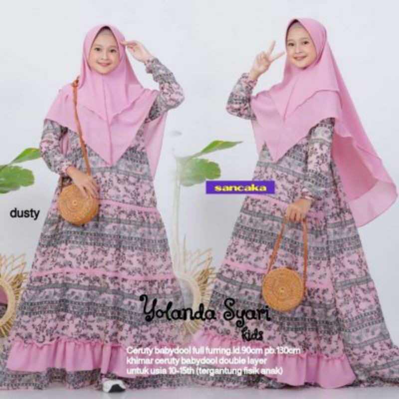 Yolanda syar'i kid ORI by Sancaka / set gamis ceruty anak remaja tanggung plus kerudung