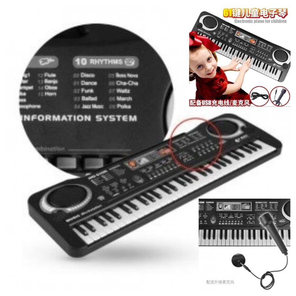 Digital Electronic Keyboard Piano Organ 61 Key With Mic USB 111124