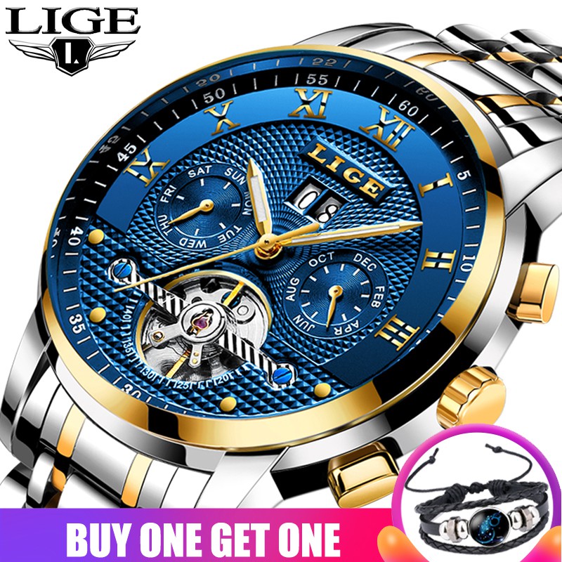 LIGE Jam Tangan Pria Automatic Mechanical Fashion Luxury 