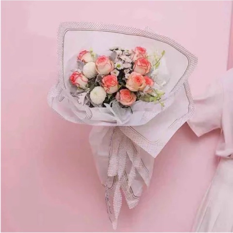 ( 5 Lembar ) POLKADOT FRAME - FLOWER WRAPPING KOREAN CELLOPHANE PLASTIC WATERPROOF/ KERTAS BUNGA RANGKAIAN BUKET BOUQUET