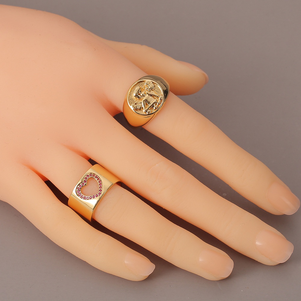 Jepang dan Korea baru aksesoris berbentuk hati malaikat cincin lebar 18K emas retro manis cincin nic