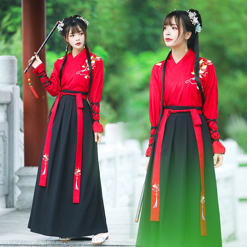 Daily improved Hanfu women's waist cross-collar ruqun Chinese style ancient costume student class cl