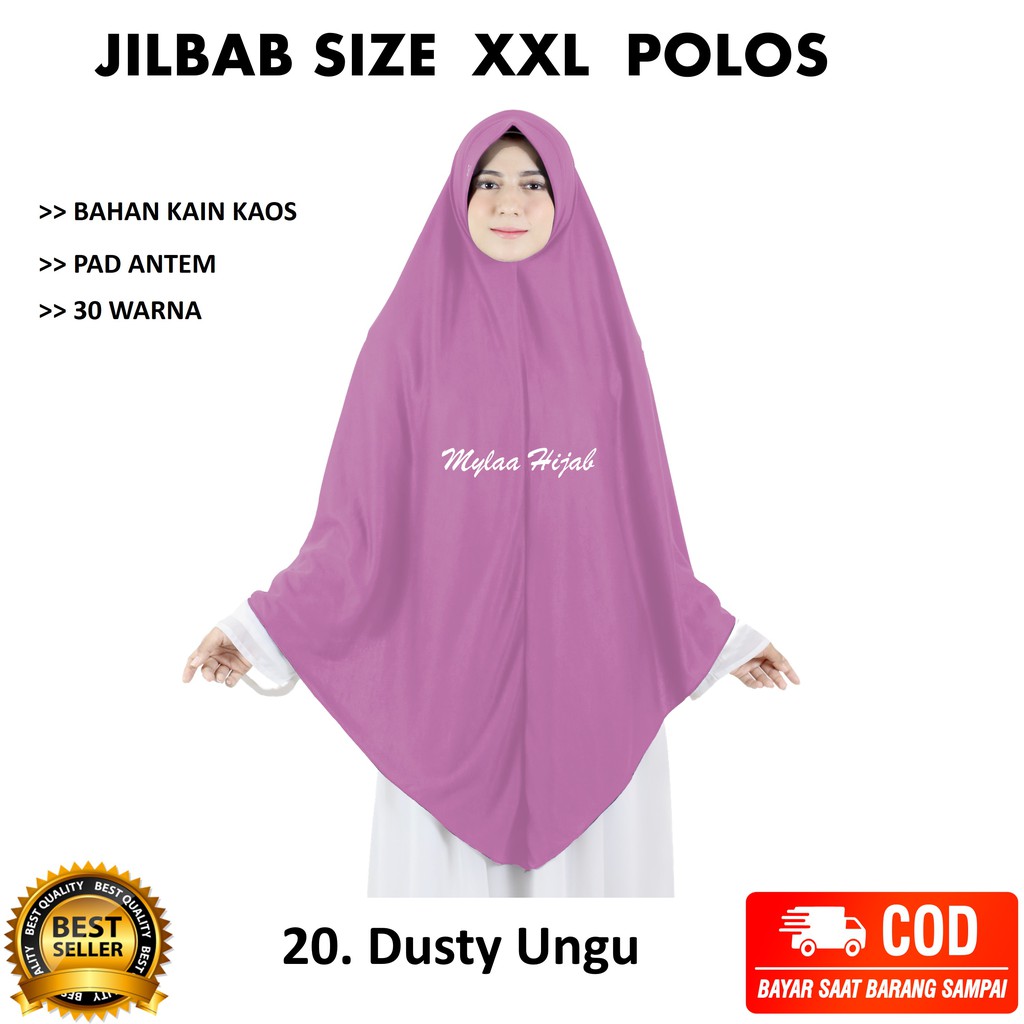 Jilbab instan NON SERUT Size XXL Pad Antem Bahan Kaos PE murah XXL-03 HARGA GROSIR TERMURAH.-20. DUSTY UNGU NON