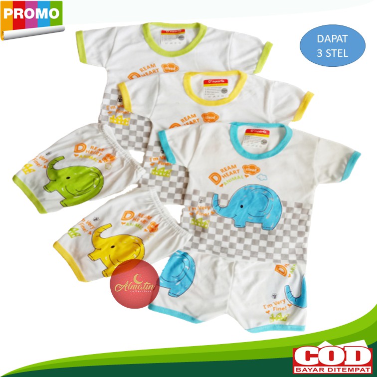 Baju Bayi Setelan Pendek Dapat 3 Stel / 3 Stel Setelan Baju Bayi Tangan Pendek / Pakaian Baju Bayi