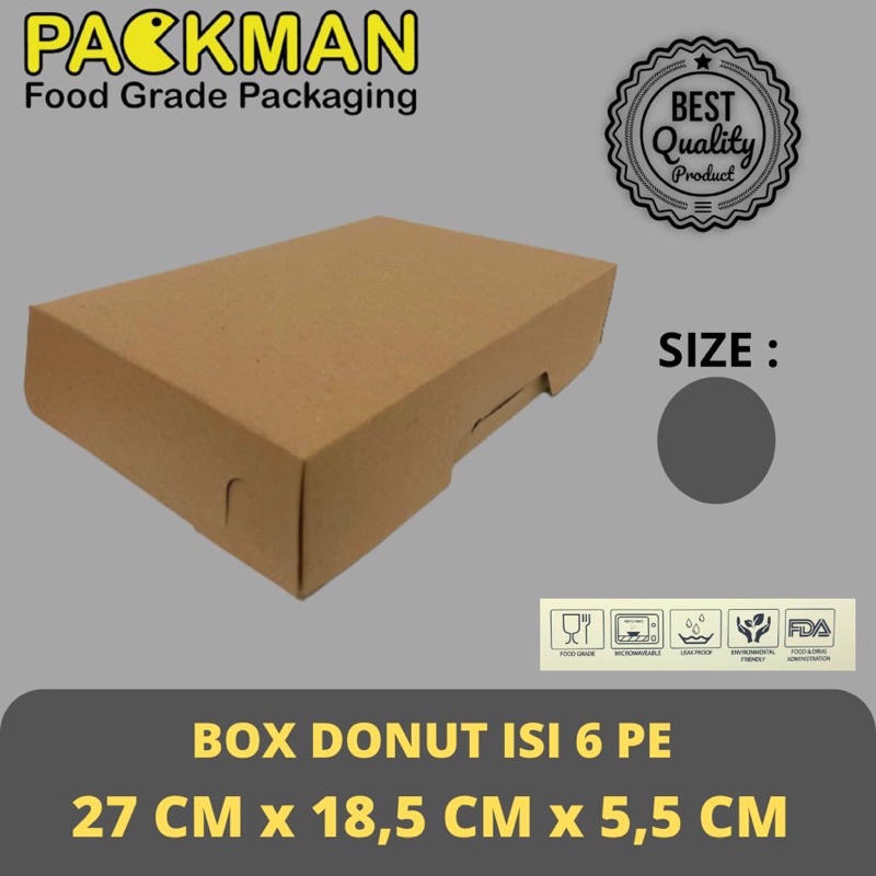 

BOX DONUT ISI 6 / DUS KUE / BROWNIS / BAHAN KRAFT LAMINASI - 27x18,5x5,5