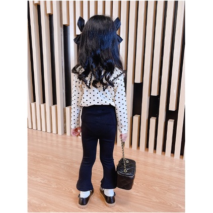 SETELAN ANAK CEWEK CREAM POLKADOT CELANA HITAM  STELAN ANAK CEWEK PITA POLKA CREAM 100-140 PROMO