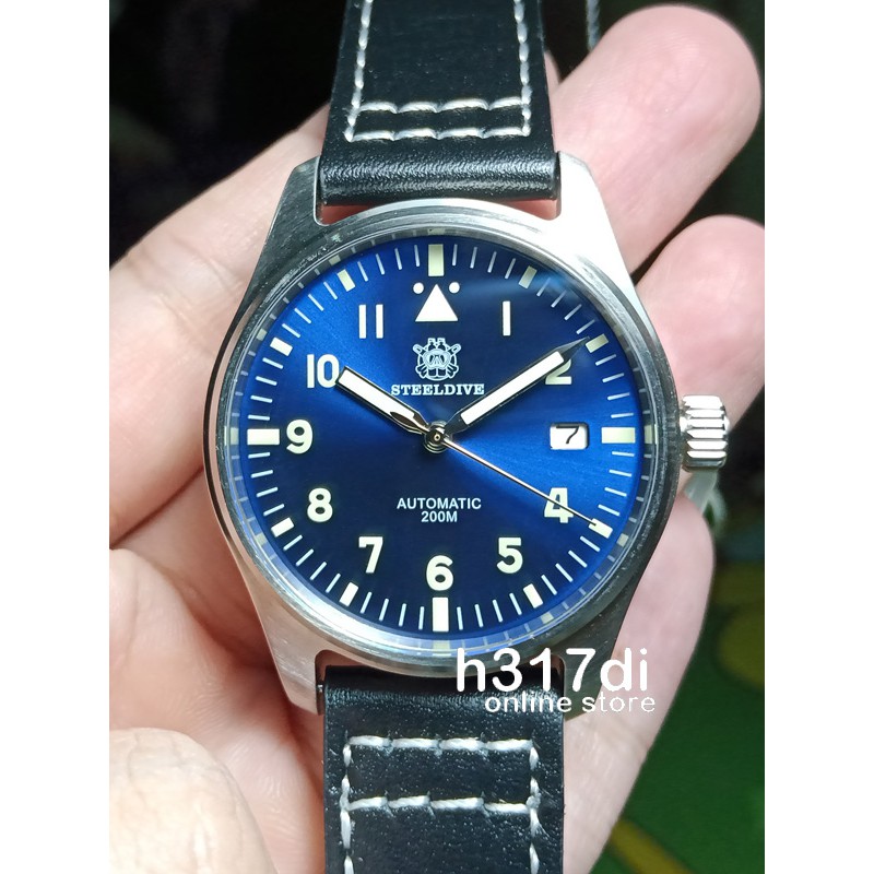 Jam Tangan Steeldive Pilot Biru Metalik Automatic 200m Lume C3