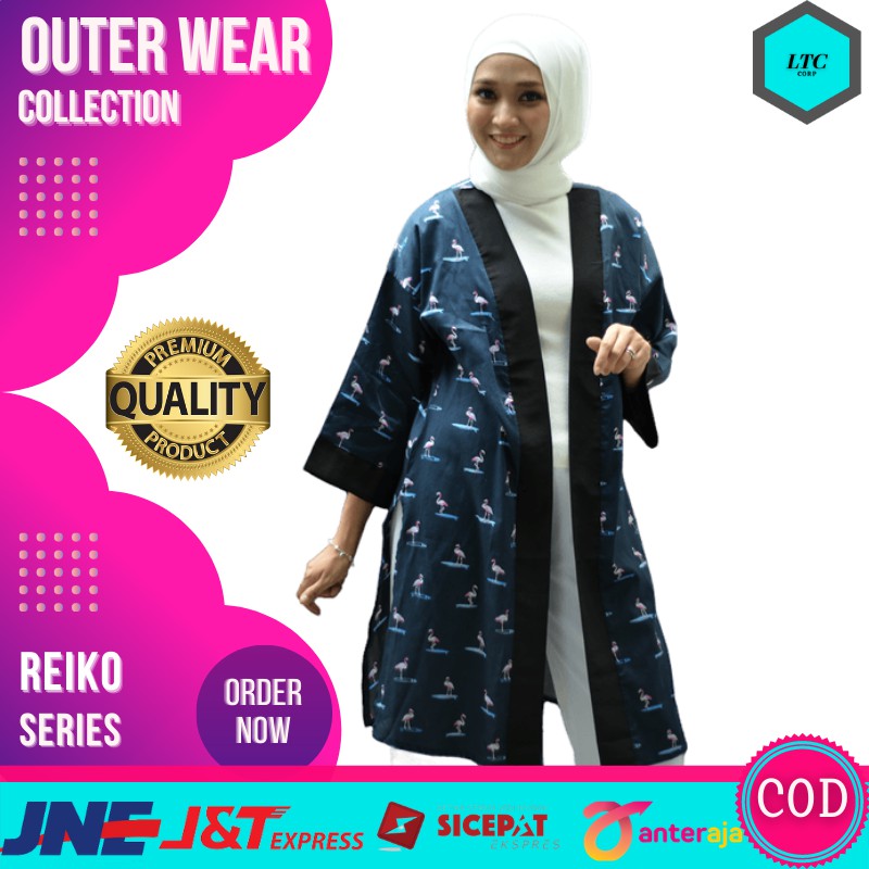 Long Outer Cardigan Wanita Katun Motif Reiko Series