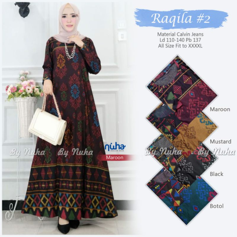 Raqila #2 By Nuha Gamis Calvin Jeans Tebal Adem High Quality BISA COD