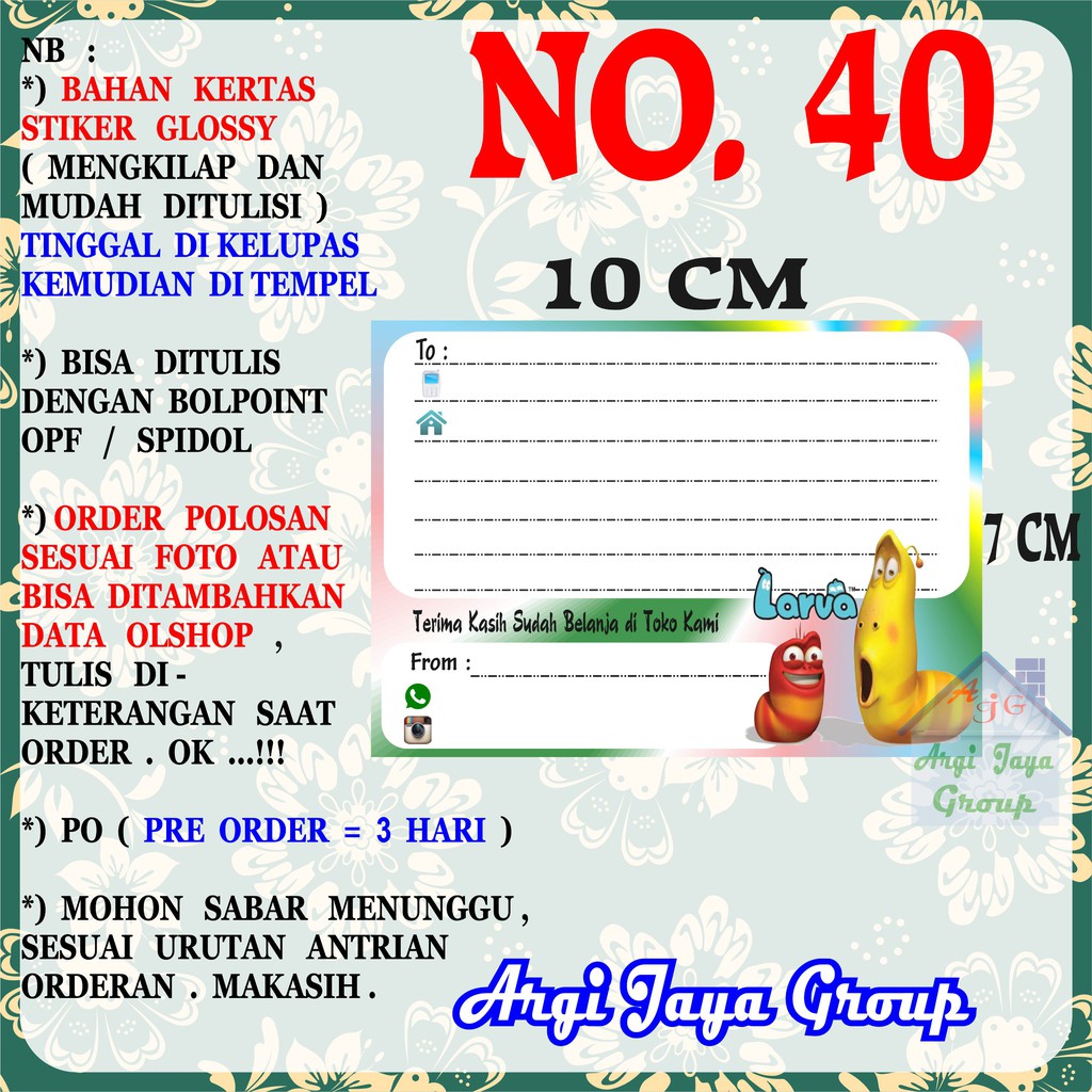 

Stiker Pengiriman - Sticker Alamat Olshop Murah Nomer 40 - 10x7 cm - Glossy