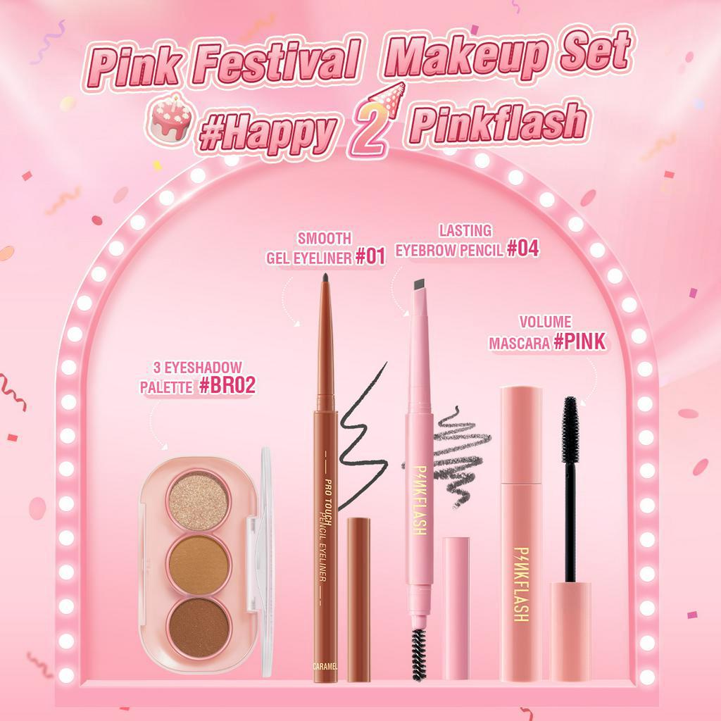 PINKFLASH Beauty Makeup Set 3 shade Eyeshadow+Eyeliner Gel+Maskara+Eyebrow